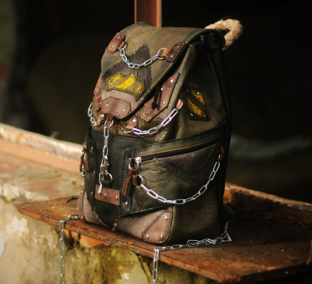 Post-apocalyptic leather backpack